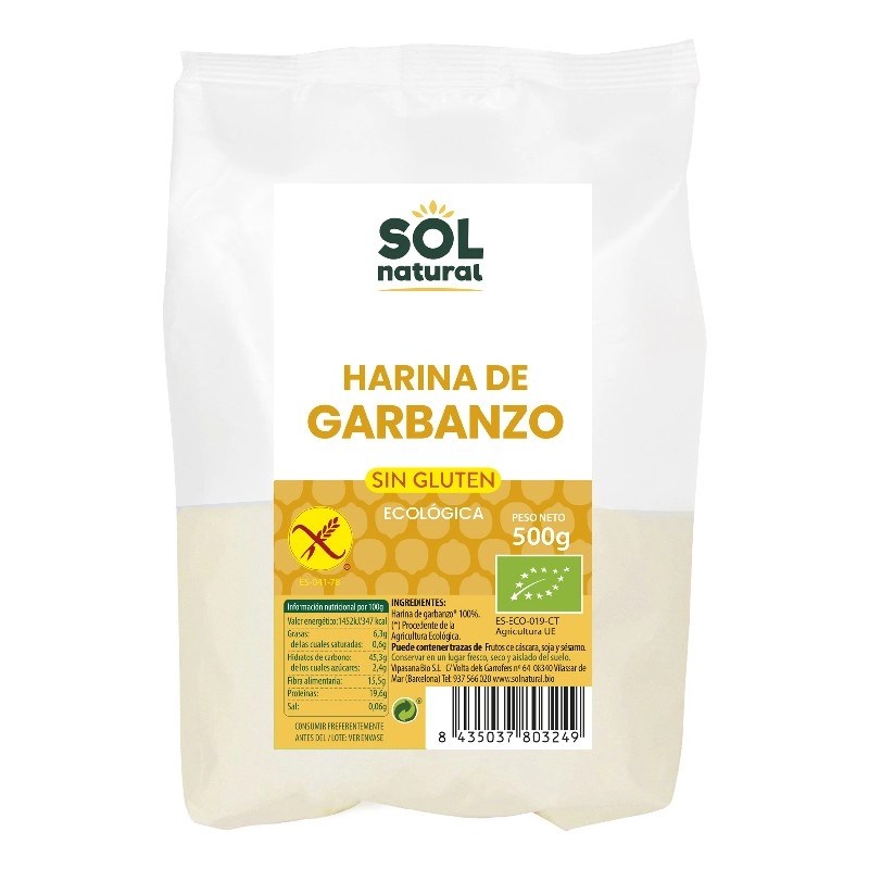 Harina de Garbanzos Integral sin gluten Eco 500gr. Sol Natural.&nbsp;3,50€