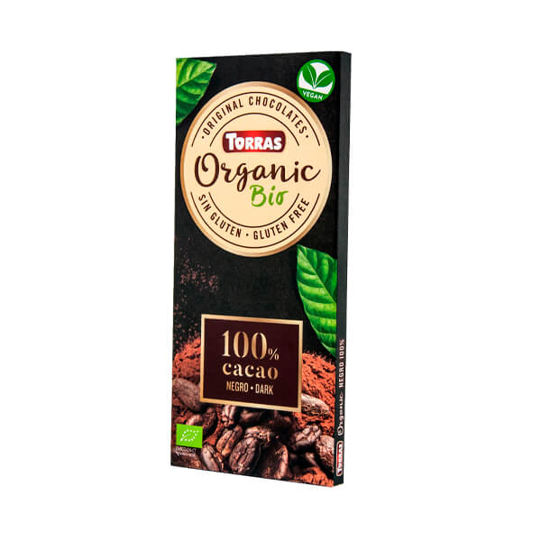 Chocolate negro 100% cacao criollo forastero sin gluten 100g Eco TORRAS.&nbsp;4,40€