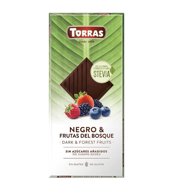 Chocolate negro con frutos del bosque sin gluten sin azúcar con Stevia 125g Eco Torras.&nbsp;3,50€