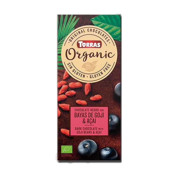 Chocolate negro con bayas de goji y acai sin gluten 100g. Eco Torras.&nbsp;4,00€