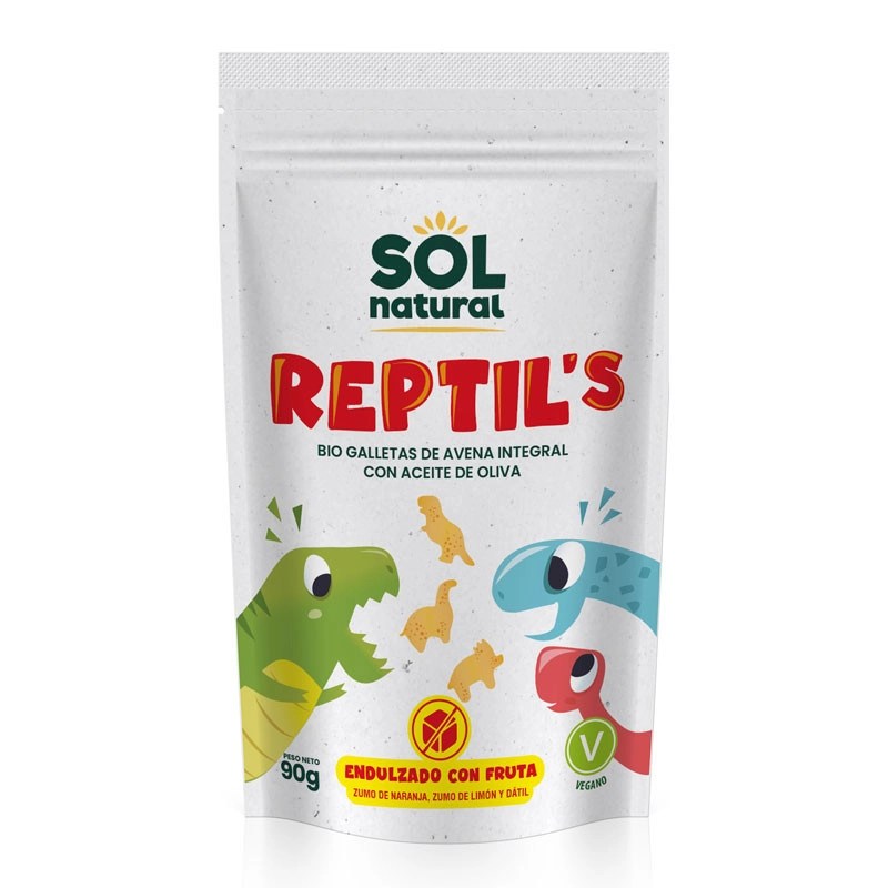 Galletas de Avena integral y fruta REPTIL’S (forma de dinosaurios) 90g Eco Sol Natural.&nbsp;2,30
