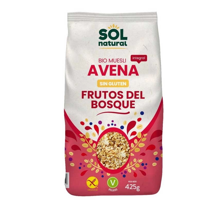 Muesli avena con frutos del bosque sin gluten sin lactosa vegano 425g Eco Sol Natural.&nbsp;4,90€