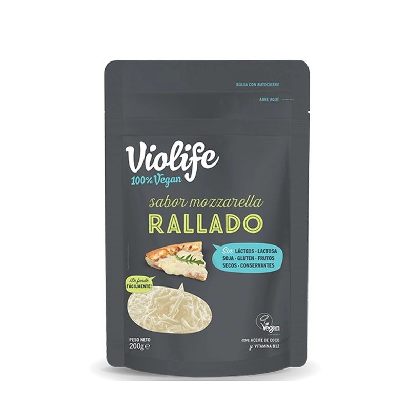 Rallado vegano sabor mozzarella sin gluten sin lactosa vegano 200g Viollife.&nbsp;3,40€