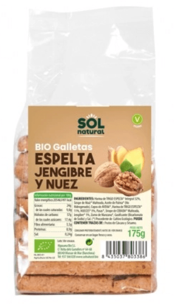 Galletas de espelta con jengibre y nueces 175g Eco Sol Natural.&nbsp;3,50€