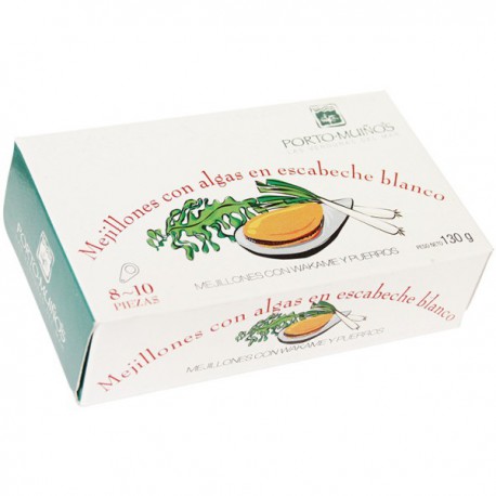 Mejillones con Algas en Escabeche Blanco 120g Eco Porto Muiños.&nbsp;4,20€
