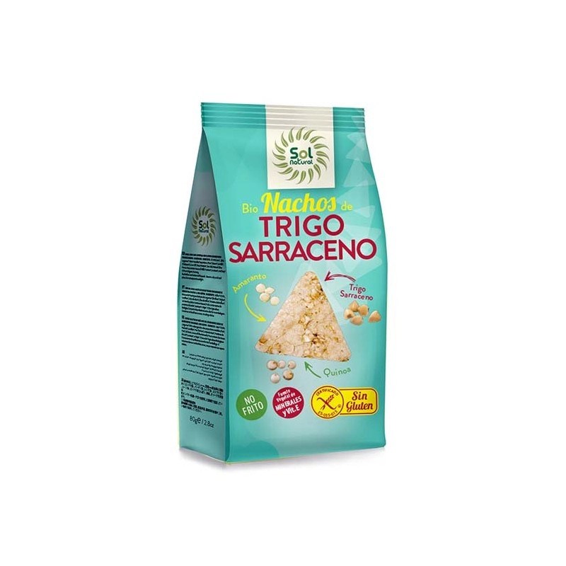 Nachos sarraceno amaranto quinoa sin gluten 80g Sol Natural.&nbsp;2,00€