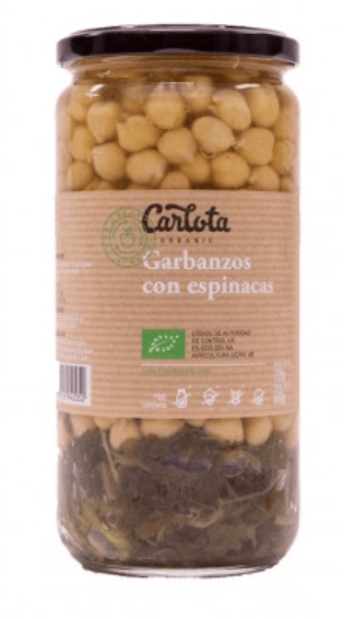 Garbanzos con espinacas vegano sin gluten 720g Eco Carlota Organic.&nbsp;4,50€