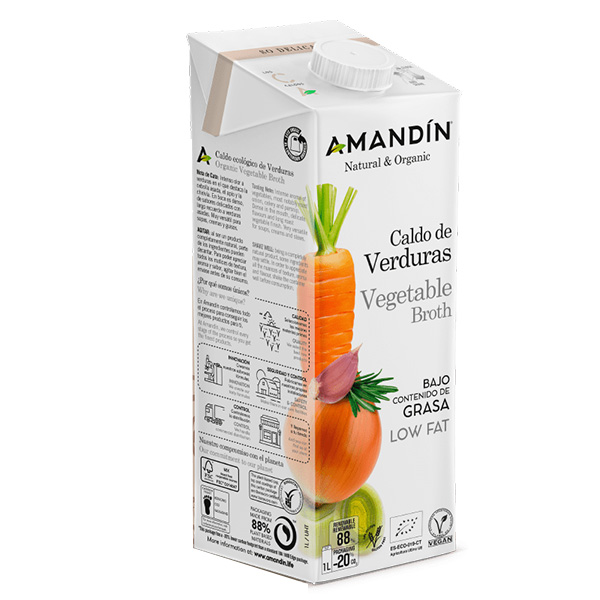 Caldo de verduras sin gluten vegano 1L Eco Amandin.&nbsp;3,00€