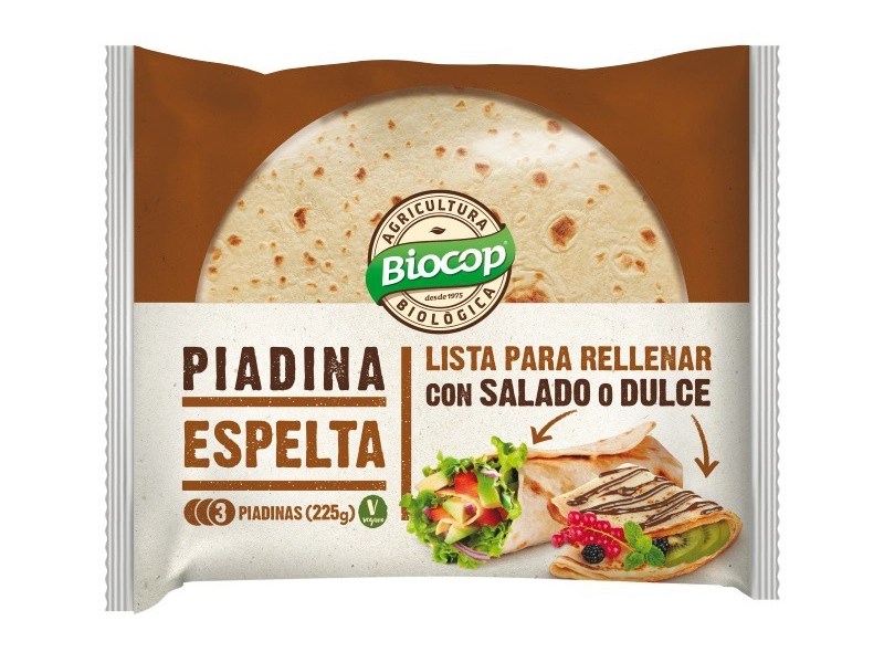 Piadina de espelta vegano Eco 225g Biocop.&nbsp;3,20€