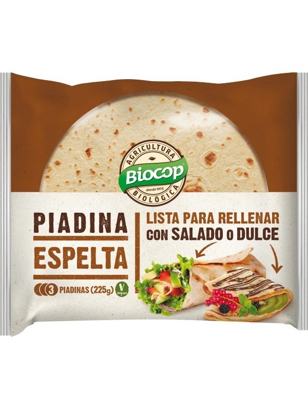 Piadina de espelta vegano Eco 225g Biocop.&nbsp;3,20€