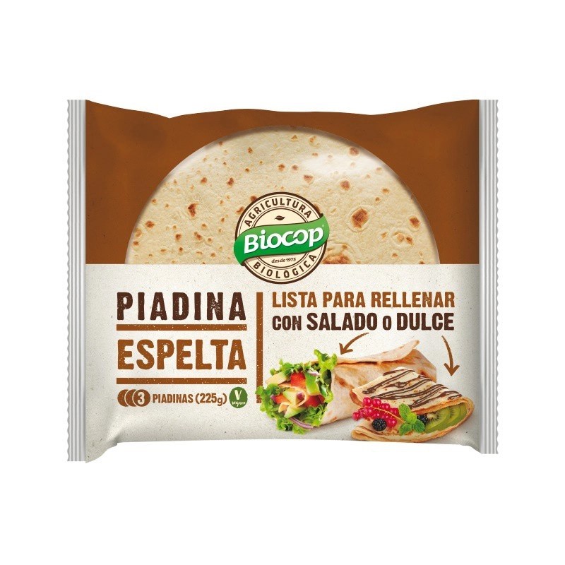 Piadina de espelta vegano Eco 225g Biocop.&nbsp;3,20€