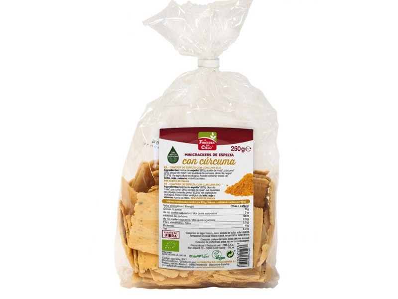 Mini crackers de espelta con cúrcuma y pimienta Eco 250 gr La Finestra.&nbsp;2,80€