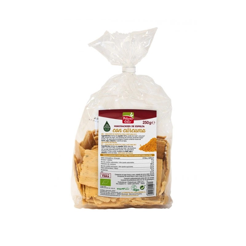 Mini crackers de espelta con cúrcuma y pimienta Eco 250 gr La Finestra.&nbsp;2,80€