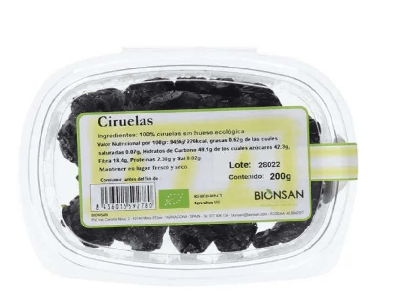 Ciruelas Bionsan Eco 200g.&nbsp;5,00€
